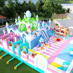 Château gonflable commercial à louer pour événements, avec blocs de construction, toboggan et système de gonflage à air - Product Image 4