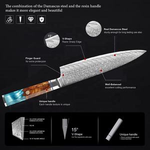 Couteau de luxe en acier <span class=keywords><strong>damas</strong></span> 67 couches VG10 couteaux de cuisine de chef <span class=keywords><strong>japonais</strong></span> ensemble de couteaux <span class=keywords><strong>damas</strong></span> avec manche en <span class=keywords><strong>bois</strong></span> en résine bleue - Product Image 2