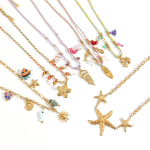 Collar de Acero Inoxidable con Colgante de Estrella de Mar y Concha, Estilo Europeo Americano, Tema Marino, Joyería Casual de Moda para Mujer - Product Image 4