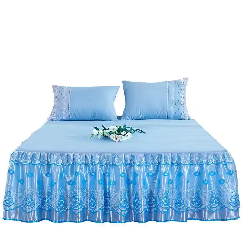 مفروشات سرير الأميرة الصلبة مكشكشة-أغطية وسادة من الدانتيل ملاءات سرير فراش الملك الملكة كامل حجم التوأم غطاء السرير