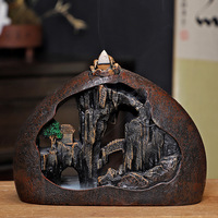 Encensoir en bois de santal semi-fait main de style chinois, motif eau de montagne, taille standard, pour intérieur domestique, Aquilarum Zen Dehua