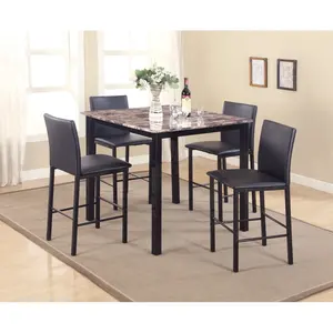 Counter Height Dining Table Set with 4 Cushion PU Chairs Bar Dining Table for Dining Room Apartment Furniture
