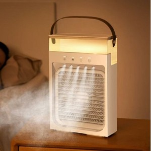 Ventilateur intelligent de bureau avec pulvérisation et lumière, 18x8.5x23cm, blanc et noir, commande mécanique, alimentation électrique, batterie au lithium - Product Image 1
