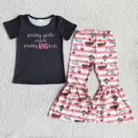 2022 תינוקות תינוק בנות קצר שרוול חולצה דיג גדול התלקחות מכנסיים בגדי סט ילדי קיץ תלבושות ילדים בגדים