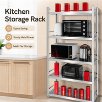 5-laags roestvrijstalen staande moderne opbergplank, multi-tier metalen organizer rek voor keuken, huis en commercieel gebruik