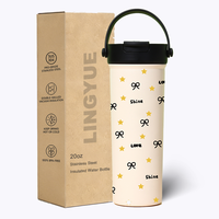 Gobelet isotherme élégant à motif floral de 20 oz avec poignée portable, trois modes de consommation, en acier inoxydable 316, pour voiture