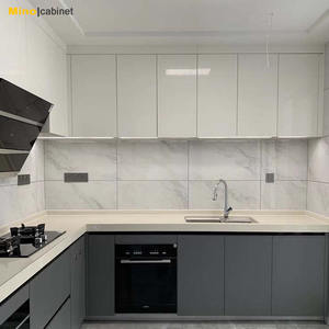 <span class=keywords><strong>Cucina</strong></span> Moderna di Lusso in Legno Massello Modulare Ecologica con Mobili in PVC <span class=keywords><strong>Grigio</strong></span> Lucido, Rubinetto in Resina Effetto <span class=keywords><strong>Marmo</strong></span>, Cerniere in Acrilico per Piccole Cucine - Product Image 1