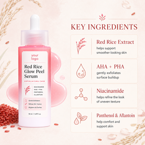 OEM ฟื้นฟูผิวหมองคล้ำ ผลัดเซลล์ผิวให้เรียบเนียน ปรับสีผิวให้สม่ำเสมอ เหมาะสำหรับทุกสภาพผิว ไนอะซินาไมด์ AHA PHA เซรั่มข้าวแดงสูตรอ่อนโยน - Product Image 3