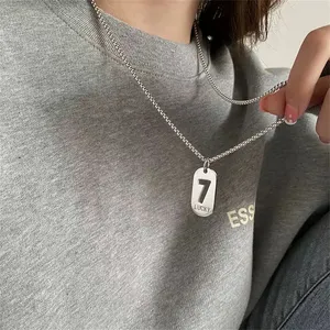 1 Stück Vintage Bambus Edelstahl Engelszahl-Halskette 0-9 Rechteckiger Anhänger für Männer und Frauen Ausgehöhlte Glückszahlen-Choker-Schmuckstücke - Product Image 2