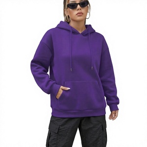 Sweat-shirt à capuche violet oversize pour homme, en polaire, à épaules tombantes, décontracté, uni, pour l'automne - Product Image 1