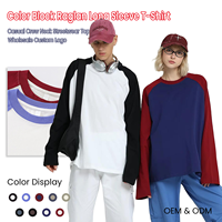 Kaos Raglan Lengan Panjang Warna Vintage Pria 235G Katun Murni Oversized Streetwear Custom Logo Grosir