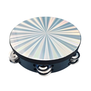 Wholesale Laser Tambourine Black Wooden Frame Double Row Metal Jingles Hand Frame <b>Drum</b> - Product Image 1