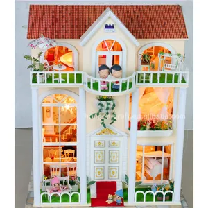 Casa de muñecas en miniatura de tres pisos para niños, juguete educativo hecho a mano, puzle, casa de muñecas
