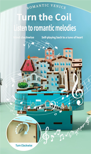 Caja de Música de Madera DIY Chao Tong, Rompecabezas 3D de la Ciudad de Venecia, Puente, Canal, Góndola, Ensamblaje Creativo, Alivio del Estrés, Juguete Decorativo Coleccionable - Product Image 3