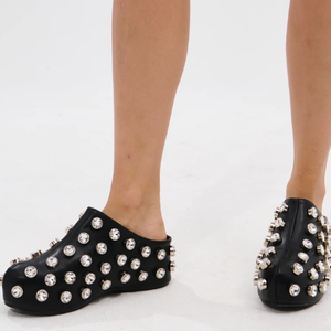 Sabots noirs pour femmes avec strass, mules à plateforme scintillantes avec embellissements en cristal, chaussures de soirée tendance - Product Image 3