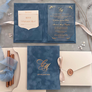 Logotipo personalizado y <span class=keywords><strong>color</strong></span> Inviti Matrimonio Personalizzato Velvet Pocket Tapa dura Folios Papel o acrílico Invitaciones <span class=keywords><strong>DE</strong></span> BODA Velours - Product Image 5