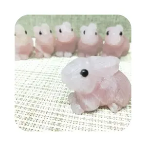 Wholesale crystal Rose Quartz Increase energy gemstone Rabbit Hand craft Carved Crystal Rabbit For guest