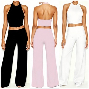 Women High Waist Yoga Set <b>Tank</b> <b>Top</b> and Culotte Outfit Solid Color <b>Spaghetti</b> <b>Strap</b> Seamless Breathable Elastic Waist Fitness Wear - Product Image 1