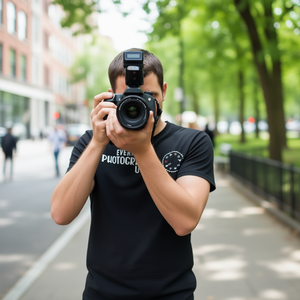 Tout le monde est photographe jusqu'à ce que le mode manuel soit activé T-shirt noir à col rond unisexe taille adulte - Product Image 3