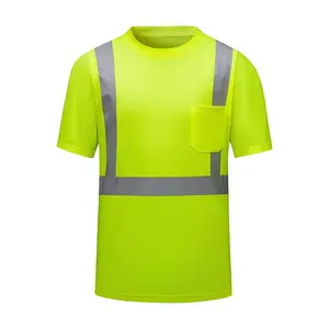 Quick Dry Custom Logo High Visibility Safety T-shirt Reflective Yellow Orange Long Sleeve Polo Shirt With Pocket