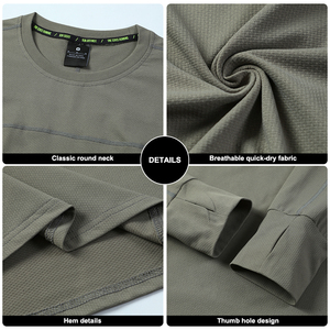 Magliette da Uomo Traspiranti Casual a Maniche Lunghe con Collo Tondo per Fitness e Palestra, Asciugatura Rapida, Anti-UV, Tinta Unita per Corsa - Product Image 4