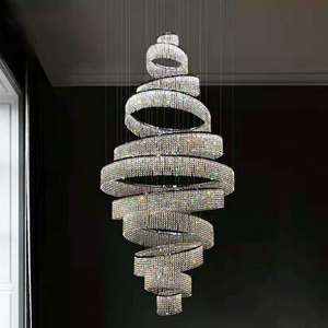 Décoration Luxueux Lustre en spirale suspendu escalier grand long anneau moderne k9 suspension en cristal - Product Image 6
