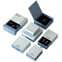 Boîte de rangement pour bijoux bleue texturée en gros, en stock, avec doublure en éponge et impression bronzée pour bagues, boucles d'oreilles, colliers - Emballage cadeau