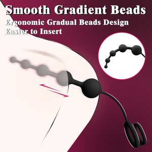 アナルビーズ付きバットプラグ、ペニスリング付き、男女兼用、柔軟なシリコン製前立腺マッサージ器、段階的なデザインのアナルプラグ - Product Image 4