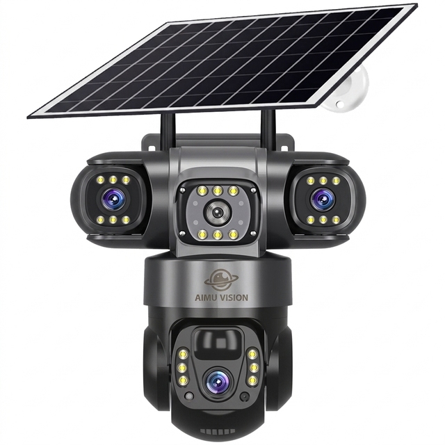 Solar-Powered V380PRO 4G Security Camera Three Lens 3 Screens Two Way Talk Low Power Battery Cloud Night Vision Wide Angle CMOS
