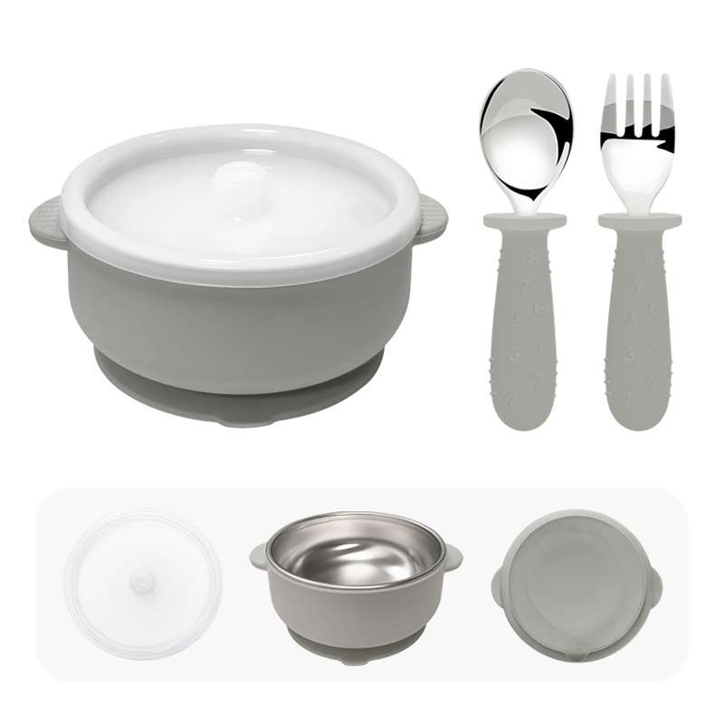 Tazón 1 ud. + Cuchara 1 ud. + Tenedor 1 ud. - Gris Ahumado