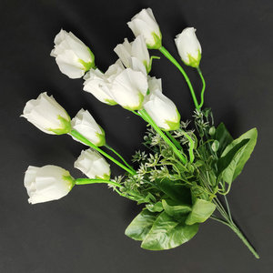12 cabezas de flores de rosas artificiales de seda realista largo rojo Artficiail terciopelo rosas tallo para el hogar boda fiesta decorativa - Product Image 6