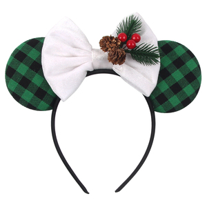 Serre-tête à oreilles de souris à sequins et nœud à carreaux, collection Noël, pour femmes et filles, idéal pour les fêtes de Noël - Vente chaude - Product Image 2