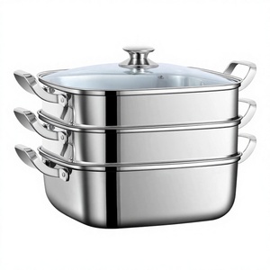 Casserole <span class=keywords><strong>vapeur</strong></span> en acier inoxydable avec couvercle, grande capacité, ustensile de cuisson <span class=keywords><strong>vapeur</strong></span> à plusieurs niveaux, ensemble de cuisine multifonctionnel pour légumes, <span class=keywords><strong>pâtes</strong></span> - Product Image 1