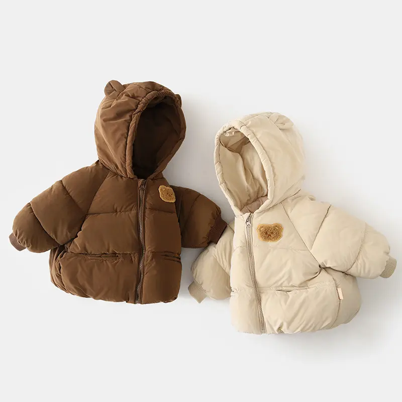 Winter Boy Thick Puffer Jacket Cute Design Long Sleeve Children Teddy Bear Hoodie Coat For Kids Korean Version