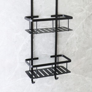 SANIPRO <span class=keywords><strong>prix</strong></span> usine étagère de salle de bain en aluminium noir mat sans perçage suspendu sur le support de rangement de porte de salle de douche - Product Image 2