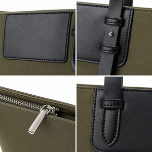 Olive Green <b>Nylon</b> Tote Bag Waterproof Shoulder <b>Handbag</b> Zipper Closure Large Capacity Solid Pattern Polyester Lining for Office - Product Image 5