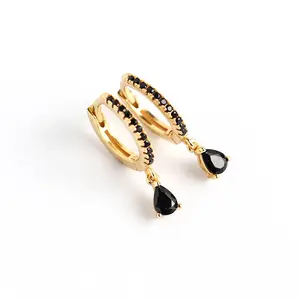 Trending fashion dangle cz earrings women Jewelrygold plated 925 silver Water droplets zircon charms hoop earrings