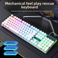 T-WOLF T11 Gaming Wired Keyboard 104 Keys Retro-round Keycaps Gaming LED Keyboard Punk Style Mechanical Feeling Keyboard