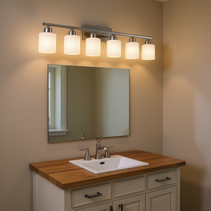 Lámpara de Baño Moderna de 8 Luces, 52 Pulgadas, Níquel, Montaje en Pared, LED, para Espejo, Pantalla de Vidrio Blanco Lechoso, Luz Blanca Cálida 3500K - Product Image 2