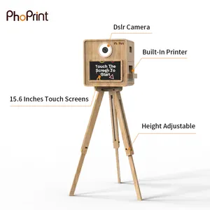 Portable 15.6 Inches Touch Screen Instant Print Wooden Dslr Photo Booth With Camera