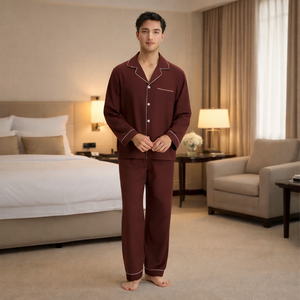 Ensemble de pyjama long pour femme avec logo personnalisé, manches longues, en coton nuage, doux, respirant, lisse, style luxueux, vêtements de nuit - Product Image 1