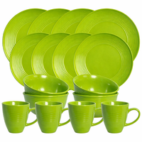 Service de table en céramique côtelée vert pomme de luxe Guangda, 16 pièces, vaisselle moderne en grès, assiettes, bols, tasses, passe au lave-vaisselle