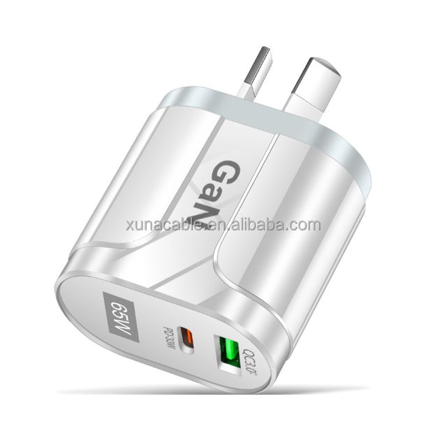 New Products Mobile Charger 65W Gan Charger AU USB C +QC3.0 USB High Power Travel Charger for iphone 16/15/14