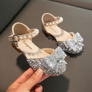 Scarpe estive casual da <span class=keywords><strong>bambina</strong></span> color oro, Mary Janes con perline, <span class=keywords><strong>sandali</strong></span> piatti da principessa e scarpe da cerimonia per bambini - Product Image 2