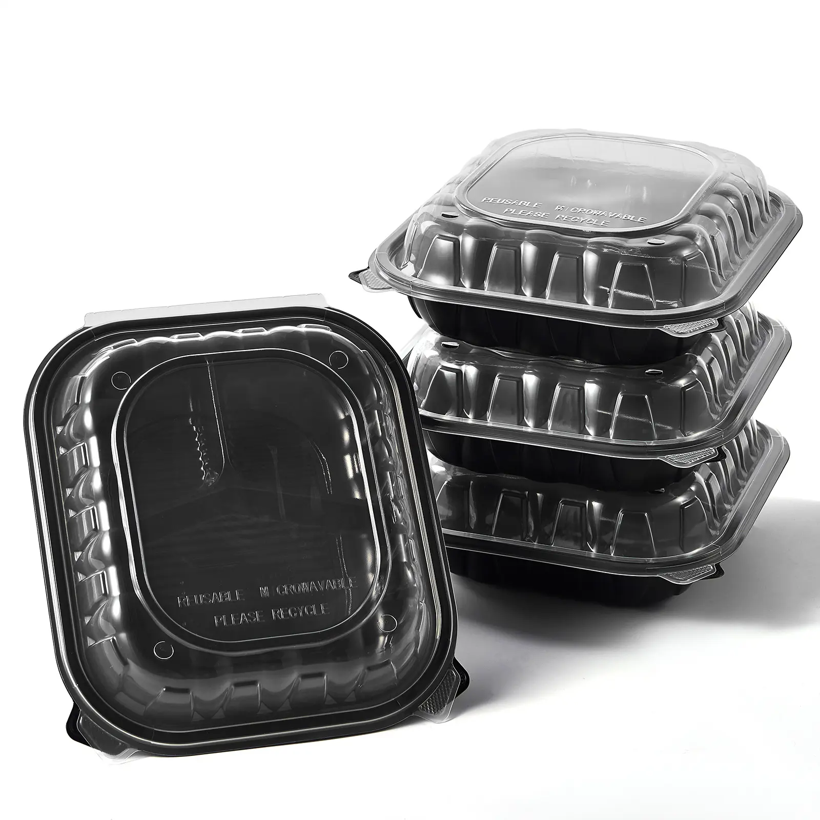 Contenedores Clamshell To Go Contenedor de alimentos de plástico transparente negro de doble color con tapa con bisagras