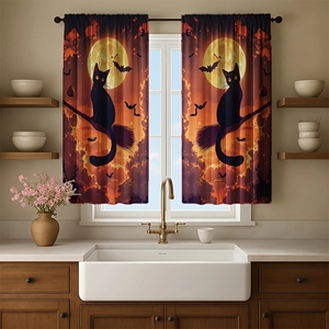 Rideau court à motif de crâne d'Halloween, noir et blanc, pour <span class=keywords><strong>cuisine</strong></span>, chambre, <span class=keywords><strong>salon</strong></span>, décoration intérieure, 2 panneaux personnalisables - Product Image 4