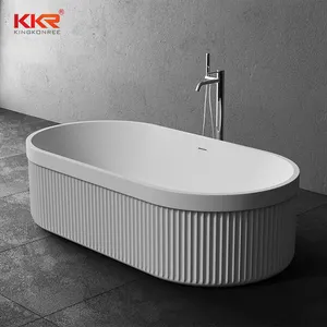 KKR Solid Surface Round Black Natural Artificial Stone Bathtub Free Standing Bath Tub