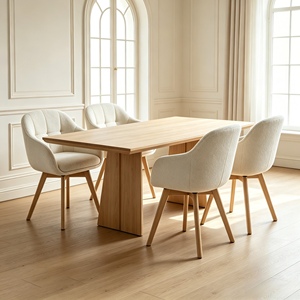 Chaise de salle à manger pivotante moderne en tissu avec accoudoirs fixes, pieds en bois coniques, dossier solide confortable, chaise de salon, fauteuil - Product Image 5