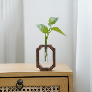 Wooden Hydroponic Vase With Glass Tube For Single Stem Plant Decorative <b>Rustic</b> Style <b>Desk</b> Flower Vase - Product Image 4