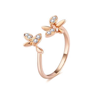 Bague de fiançailles en or rose 18 carats de luxe avec diamant demi-ouvert Petit bouquet de pousses Diamant taille ronde Style tendance pour la fête de mariage - Product Image 3